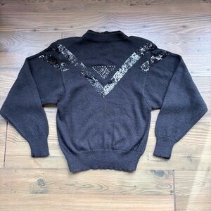 Vintage 80s Adolpho beaded mock neck sweater Sz M